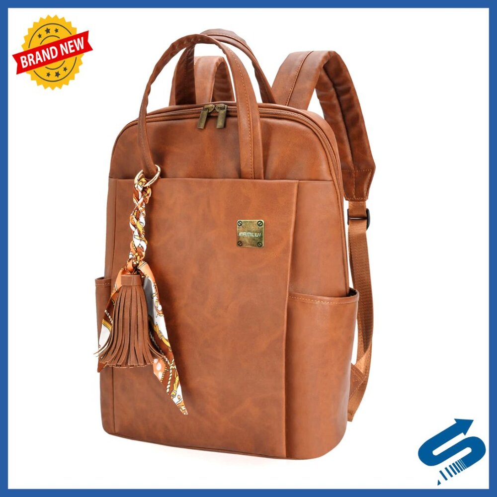 Slim Laptop Backpack Travel Business Fashion Stylish Pu Leather Lightweight